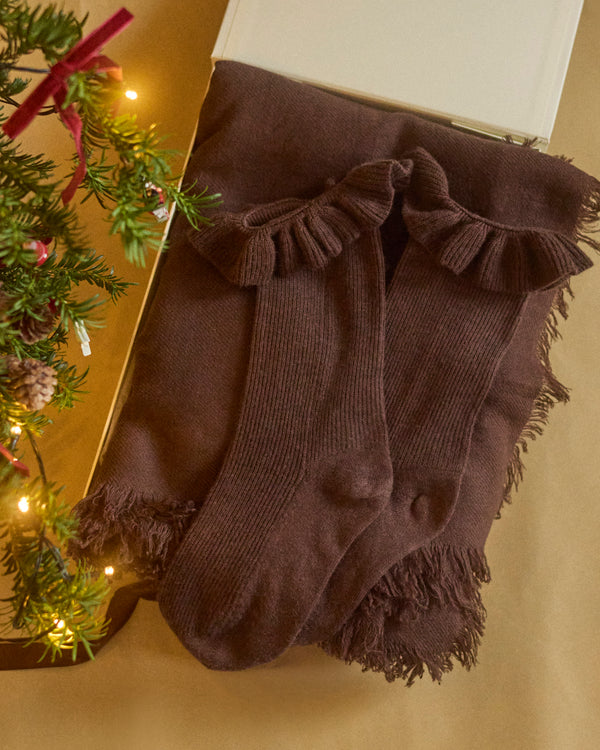Cashmere Shawl & Socks Bundle - Chocolate