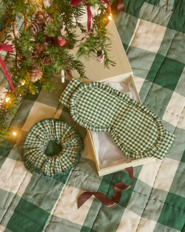Scrunchie & Eye Mask Bundle - Fern Green Gingham