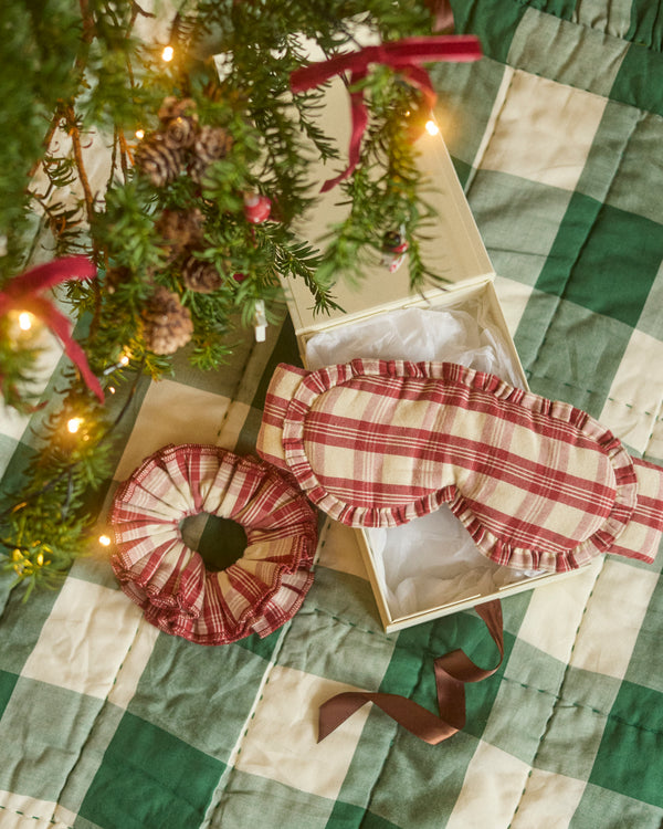 Scrunchie & Eye Mask Bundle - Vintage Red Gingham