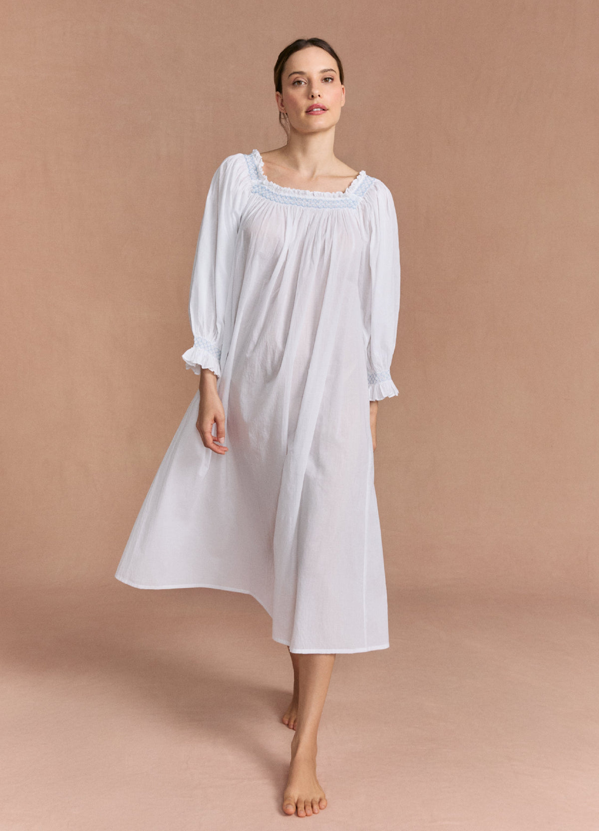 Classic Short Sleeve Pink Floral Print 100% Cotton White Nightdress