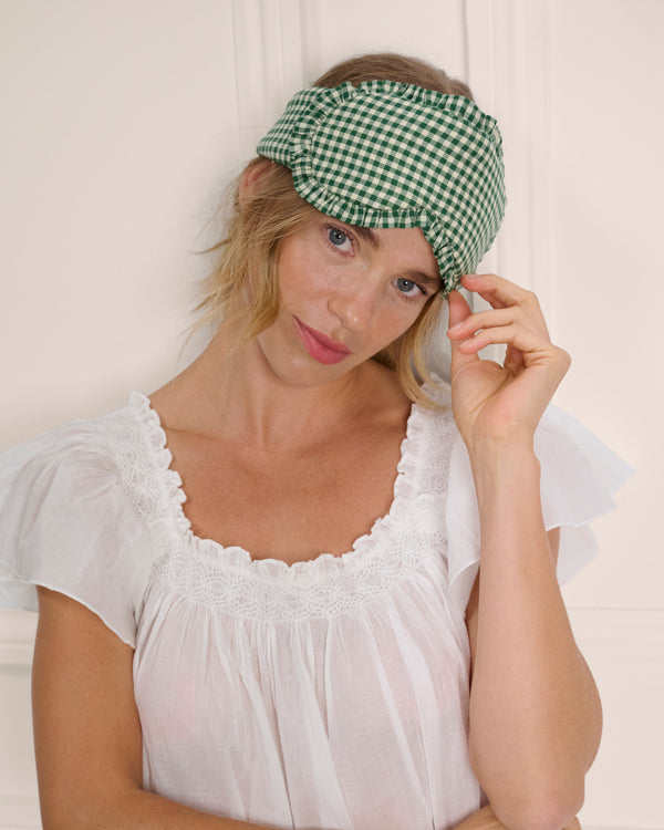Ruffle Cotton Eye Mask- Fern Green Gingham