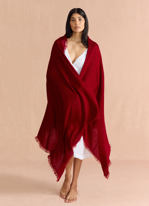 Frayed Edge Cashmere Shawl - Garnet