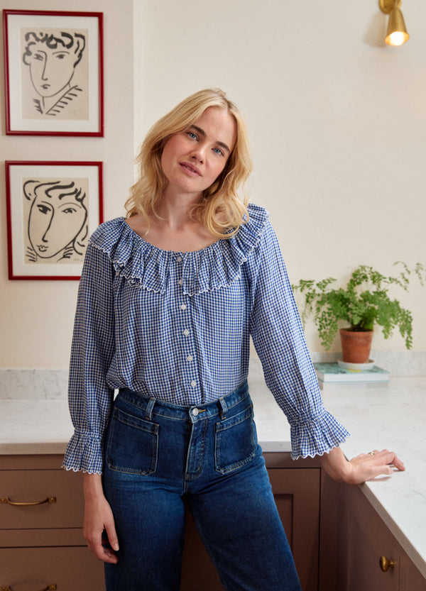 Pandora Blouse - Navy Gingham
