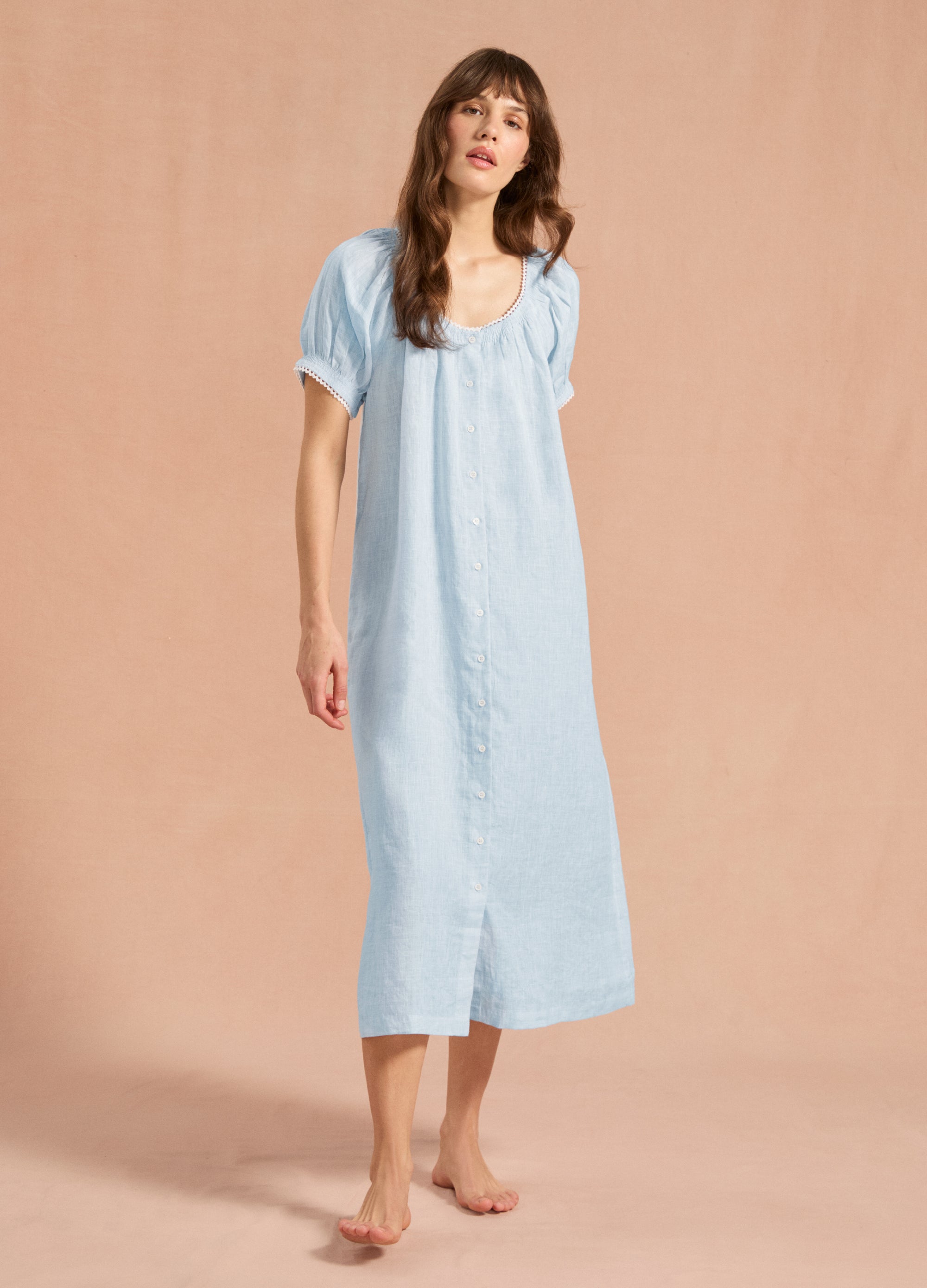 If Only If Women's Linen Elle Ocean Nightgown in Blue